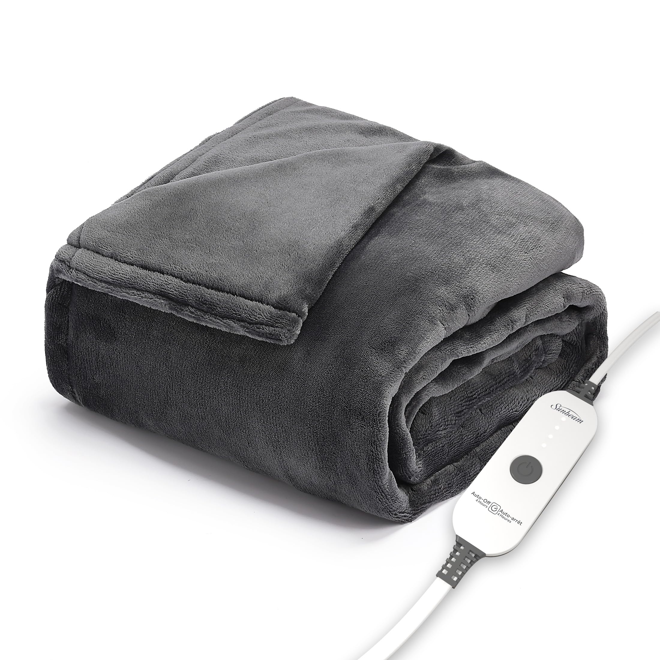 Sunbeam Royal Posh Velvet Heated Throw, 50" x 72", 4 Heat Settings, Night Fog