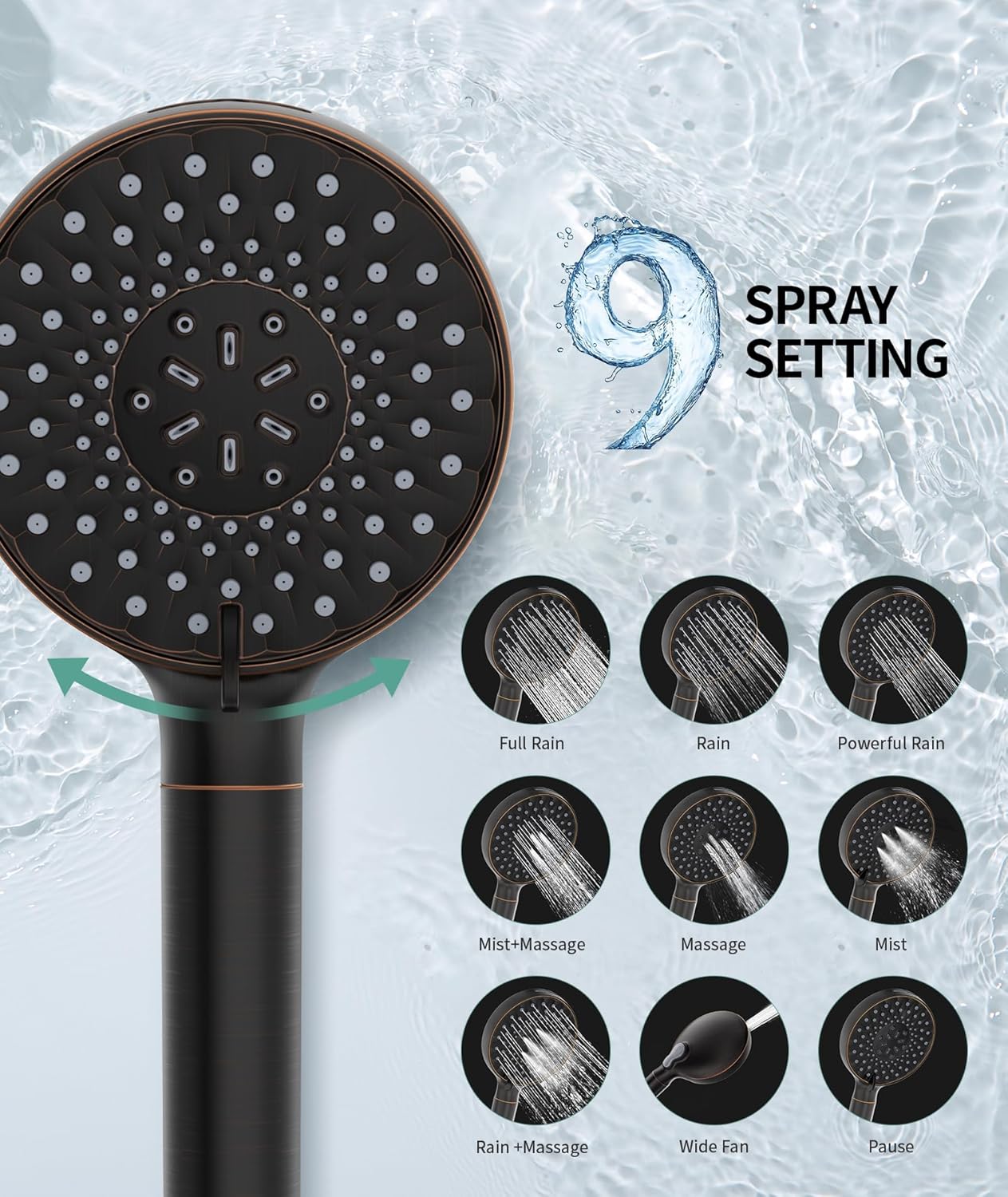 sr sun rise filtered shower head with handheld high pressure 9 spray mode showerhead detachable shower head water softener filters beads for hard water remove chlorine 1 filter orb oil rubbed bronze 1 filter