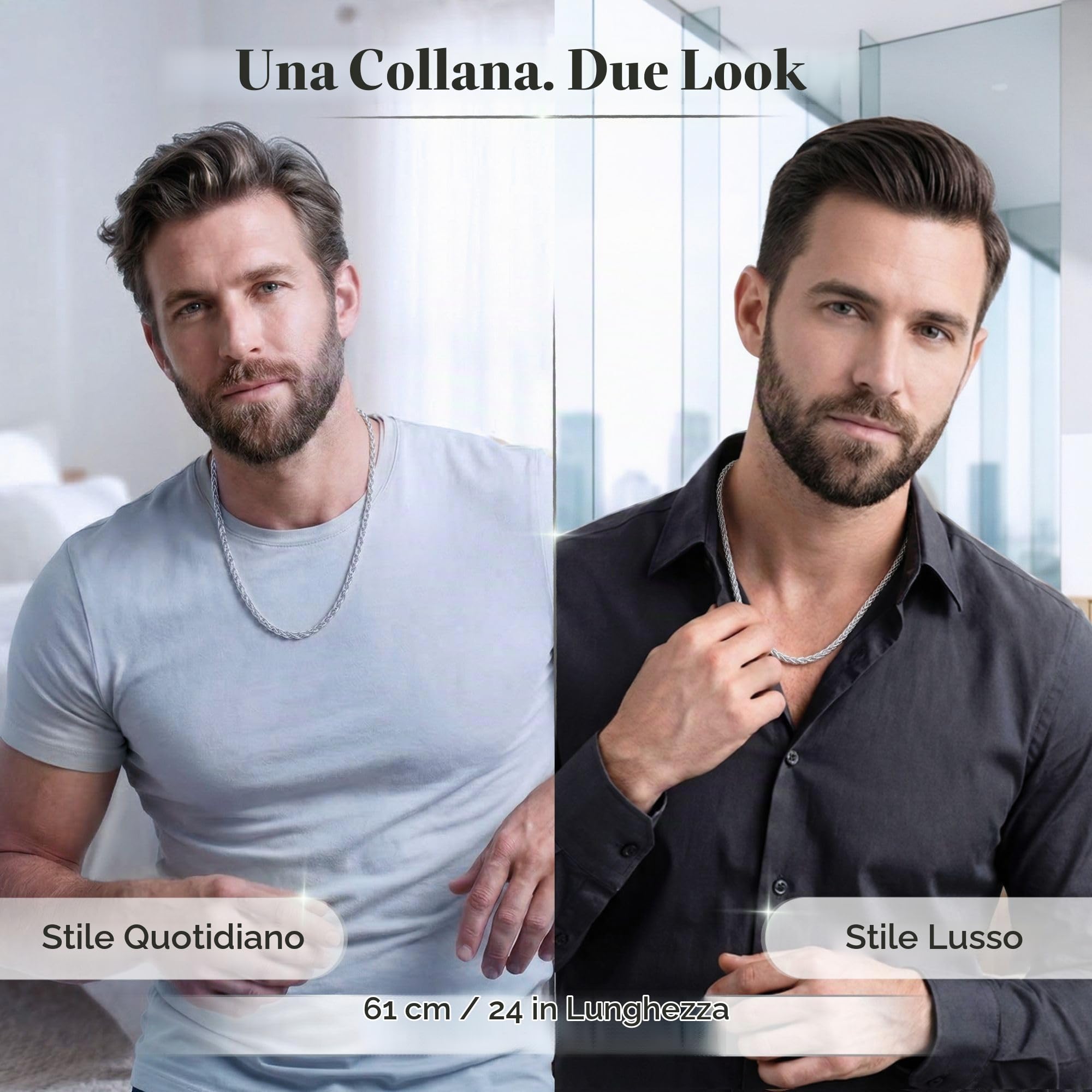 QUADRI - Collana Uomo e Donna Argento 925 - Modello Spiga - Made in Italy | Idea Regalo per Compleanno, Anniversario, San Valentino