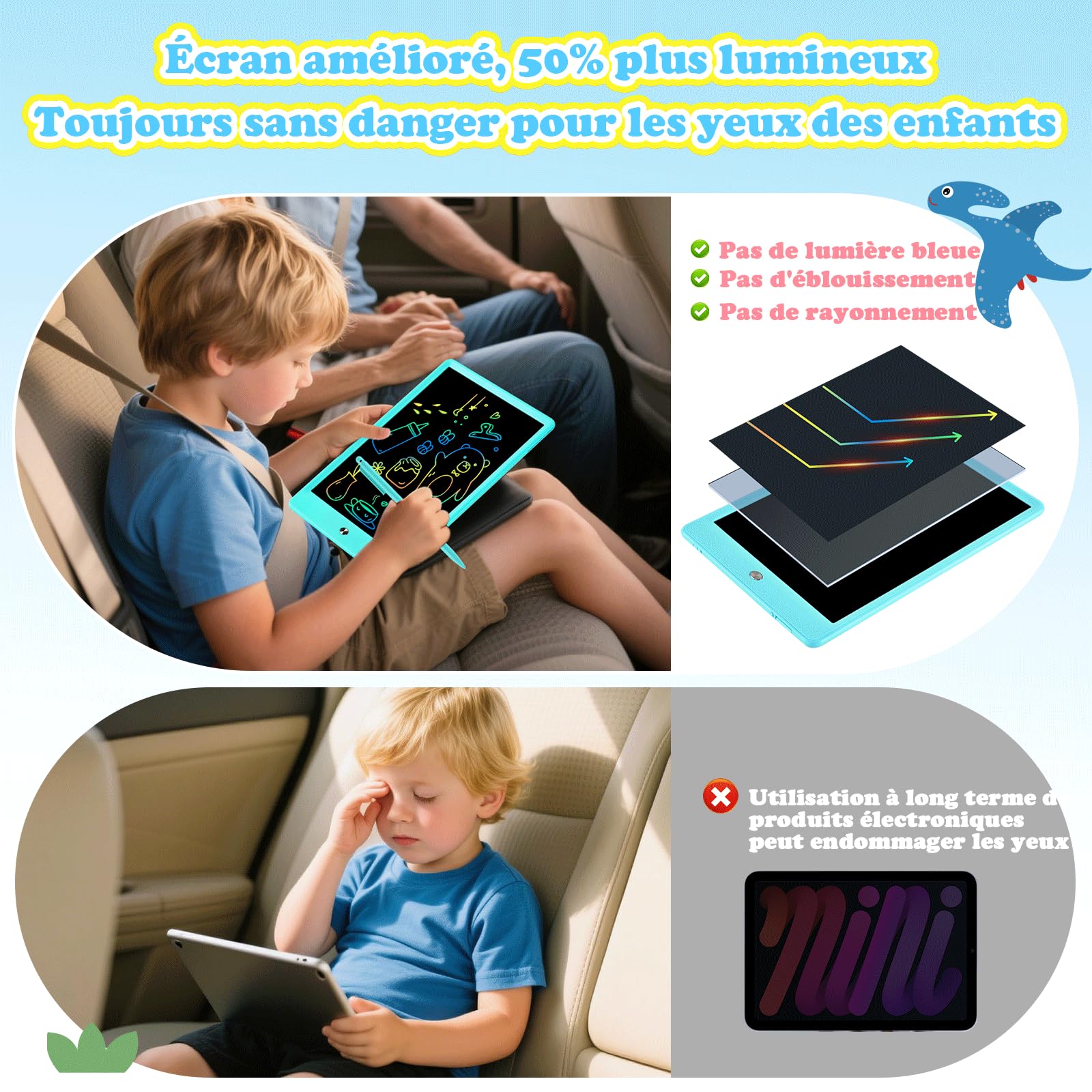 EooCoo Tablette d'écriture LCD 10 Pouces, Tablette Dessin Enfant, Cadeau Éducatif Bleu