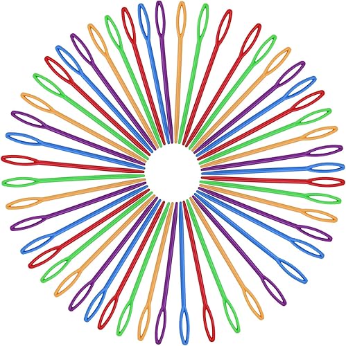 Miniatura 8 de 50 agujas de coser coloridas de plástico para ojos grandes, agujas de hilo de 2.75 pulgadas, agujas de tejer de plástico, agujas de bordar, agujas
