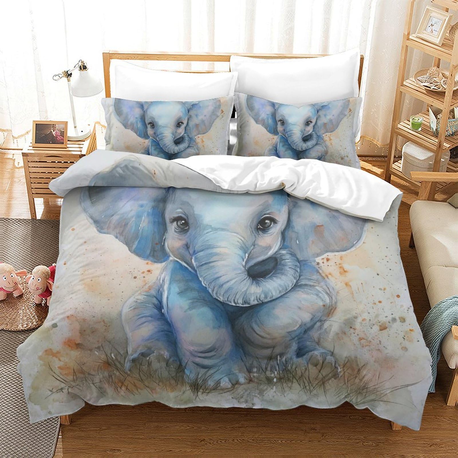 Housse de couette éléphant 3D parure de lit microfibre 220x240 King