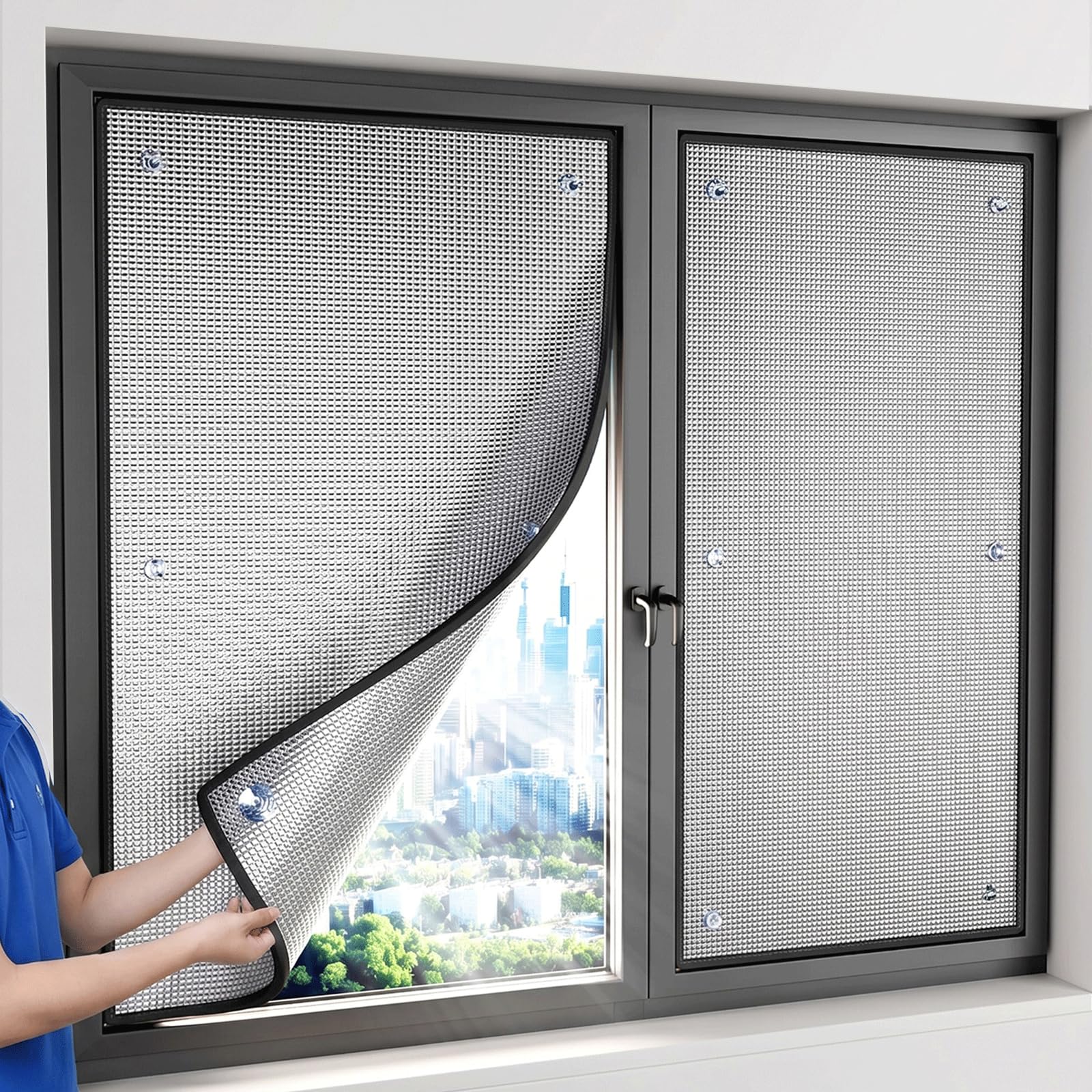Reflective Privacy Window Film,Blackout Sun Protection Film,Heat Control Anti UV Window Tint Film,9mm Aluminum Foil Insulation Foil,Suction Cup,for Home Office Bathroom Bedroom (100x120cm)