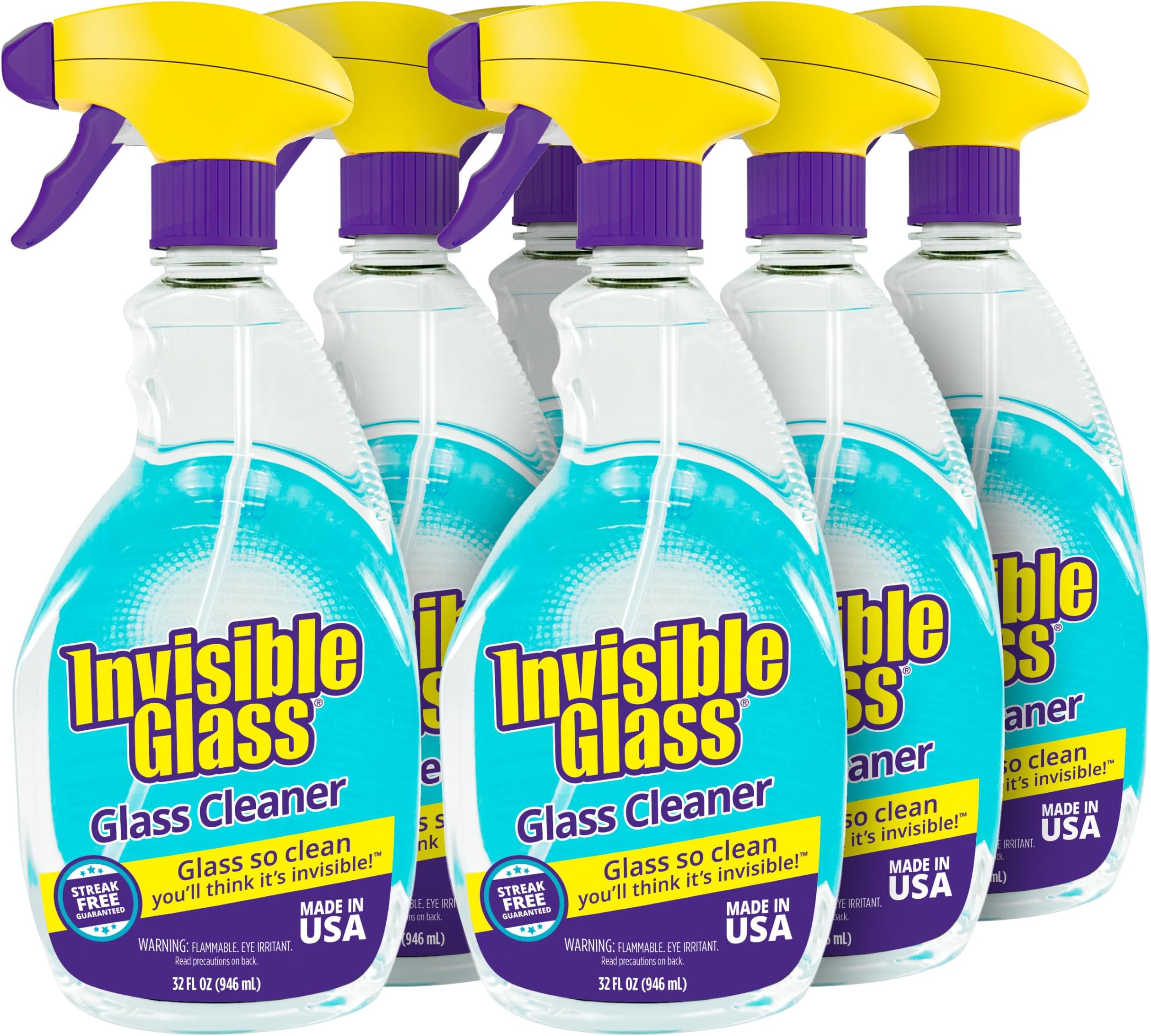 Invisible Glass 92194-6PK Premium Glass and Window Cleaner for Auto and Home Cleans Glass, Windows, Windshields, and More, Streak-Free, Ammonia-Free, Tint-Safe, 32 Fl Oz, Pack of 6