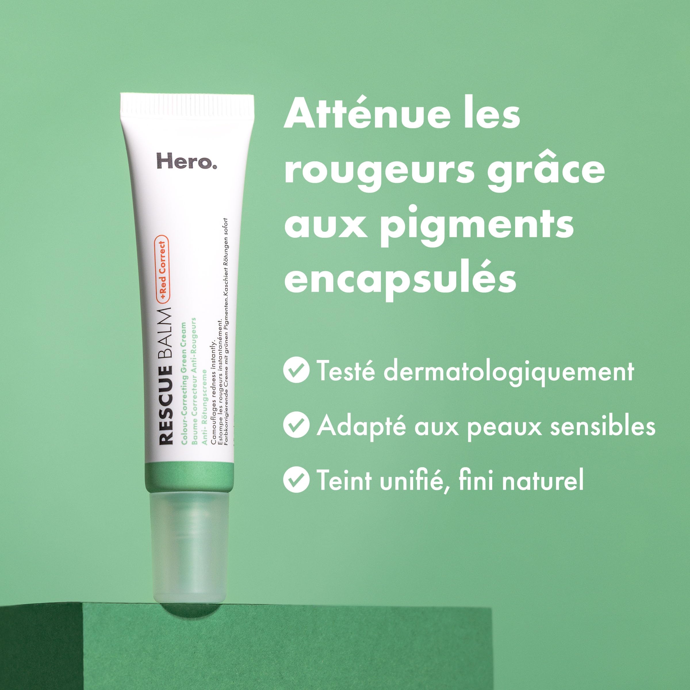 Hero Cosmetics - Rescue Balm Red Correct - Baume Correcteur Anti-Rougeurs - Atténue les rougeurs et marques laissées par lesboutons - 15 mL