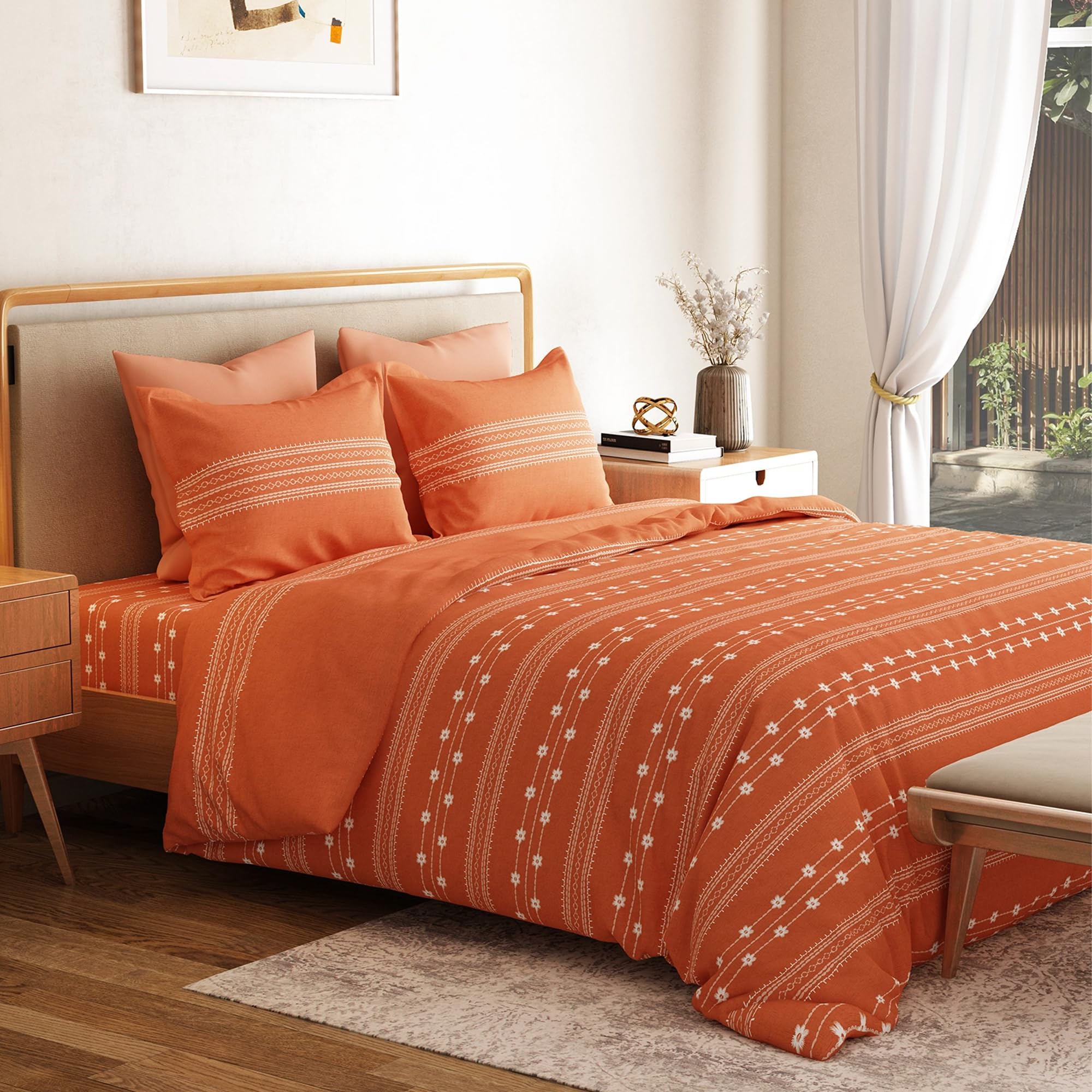 Mytrident Bedsheet for Double Bed King Size |108" x 108" | Zari Terracotta | 120 TC Flatsheet with 2 Pillow Covers| 100% Cotton Bedsheet for King Size Bed | Everyday Collection-image-14