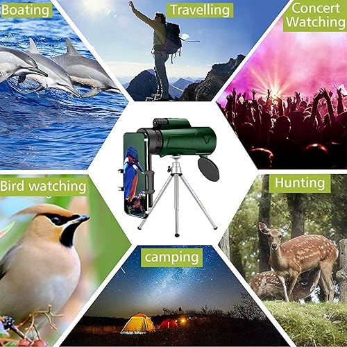 Miniatura 6 de Telescopio monocular de alta potencia de 12 x 50 pulgadas, monocular para adultos, adaptador de smartphone, telescopio monocular, caza, vida
