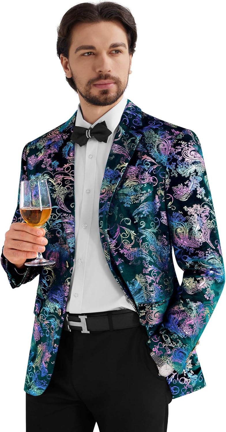 MAGE MALE Men's Dress Party Floral Suit Jacket Notched Lapel Slim Fit Two Button Stylish Blazer - Image 4