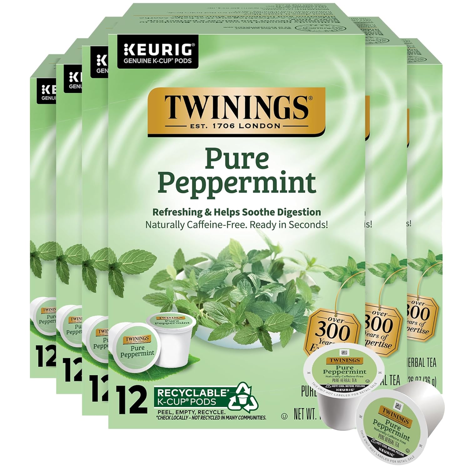 Twinings Pure Peppermint Herbal Tea 72 K-Cup Pods for Keurig, 12 Count (Pack of 6), Made with 100% Pure Peppermint, Naturally Caffeine-Free, Enjoy Hot or Iced