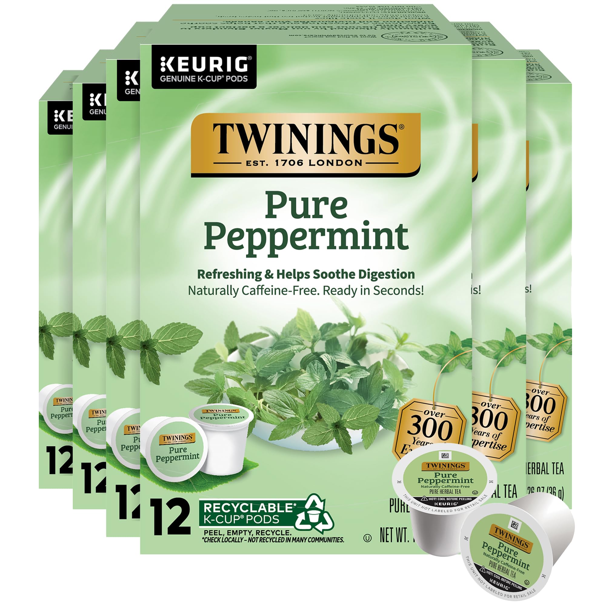 Twinings Pure Peppermint Herbal Tea 72 K-Cup Pods for Keurig, 12 Count (Pack of 6), Made with 100% Pure Peppermint, Naturally Caffeine-Free, Enjoy Hot or Iced