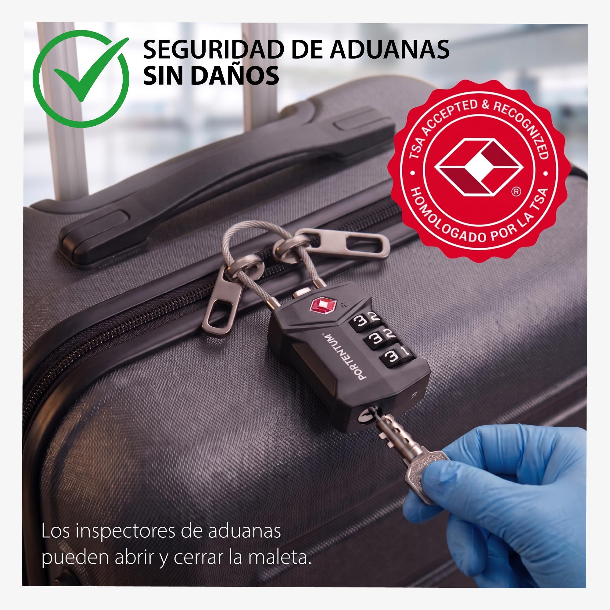 PORTENTUM Candado TSA homologado con combinación de 3 dígitos – Pack de 20 – Candado maleta viaje con cable flexible y llavero identificador – Candado equipaje para mochilas maletas bolsas y taquillas