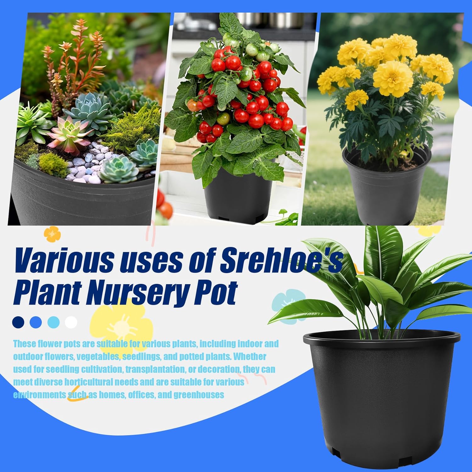 10 Gallon Pots for Plants Plastic Nursery Pot with Drainage Holes Garden Flower Pots Suitable for Cuttings Succulents Flowers Home Garden Transplanting Seedlings 10 Pcs