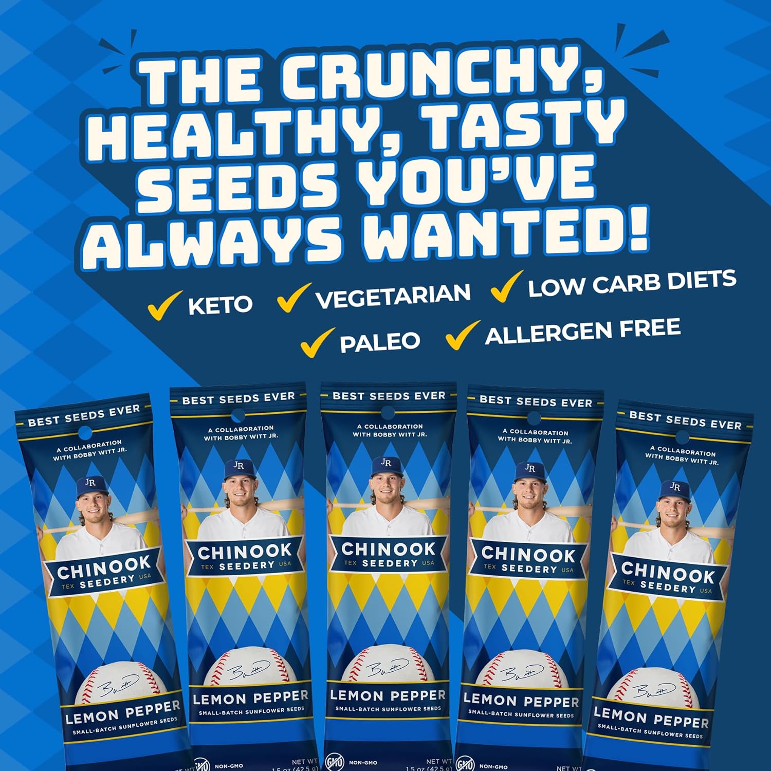 Chinook Seedery Low Sodium Sunflower Seeds – Lemon Pepper Flavor, Pack of 36, 1.5oz – Sunflower Seeds to Eat – Keto, Jumbo, Roasted, Baseball Snacks
