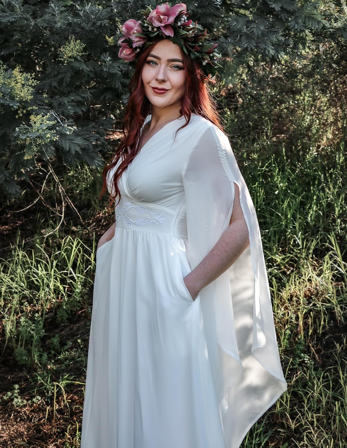 Scarlet Darkness Women's Renaissance Costume Wrap V Neck Medieval Dress Split Bell Sleeve Embroidery Fairy Dresses - Image 7