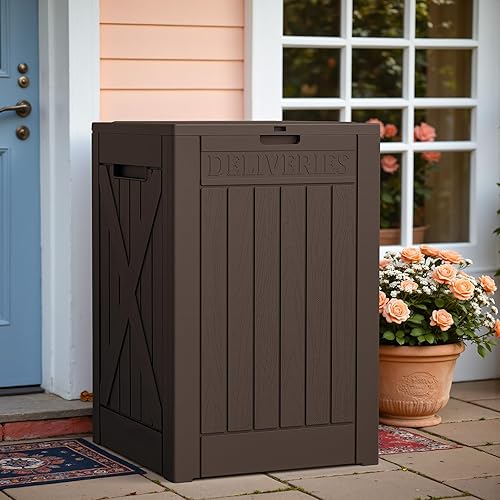 Vista 86 de Greesum Caja de resina de 31 galones para todo tipo de clima, cajas de almacenamiento al aire libre para muebles de patio, juguetes al aire libre