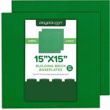 Play Platoon 15 Inch x 15 Inch Baseplate for Building Bricks - Extra Large Landscape for Building Blocks - Green Classic Platform Baseplates Compatible with All Major Brands, 2 Pack