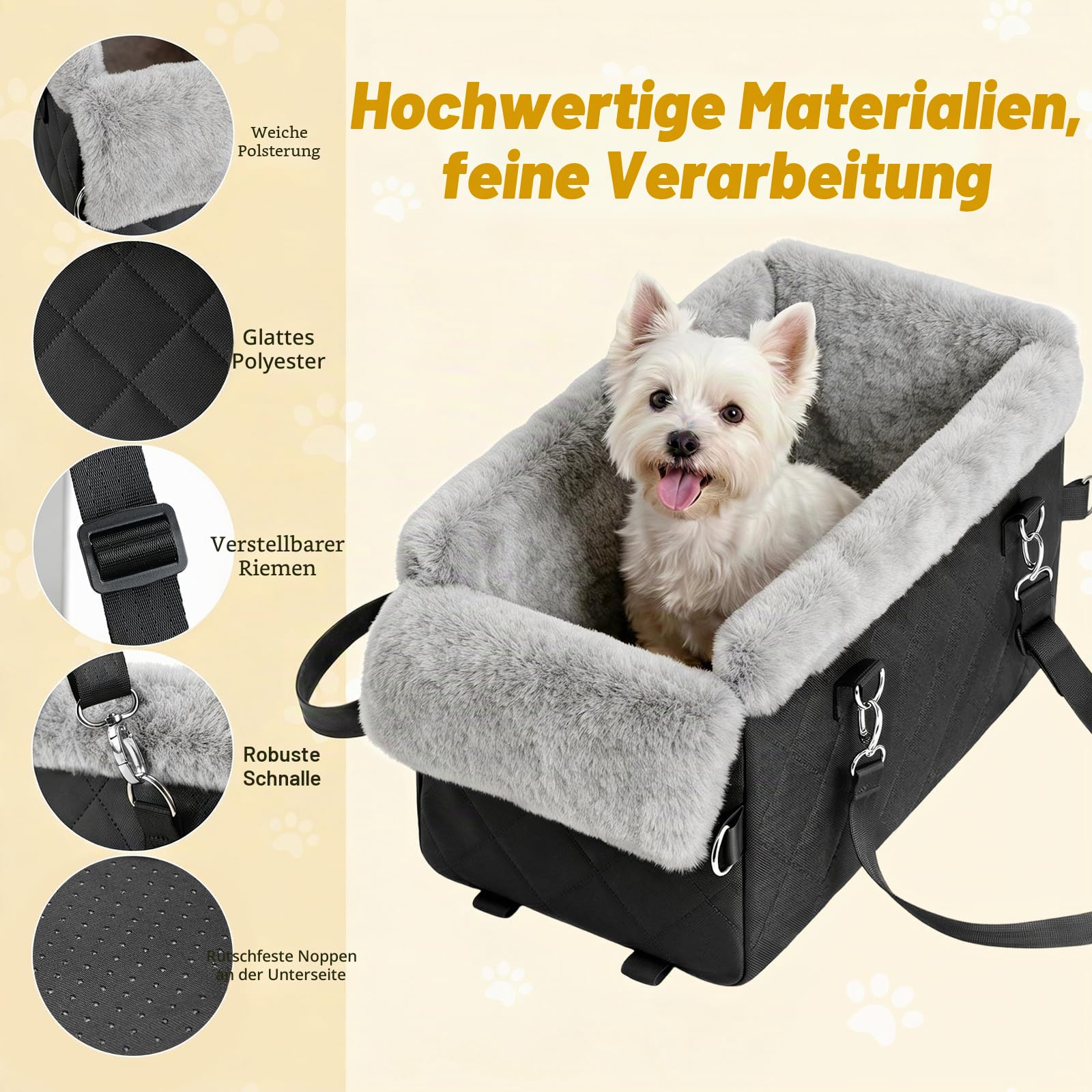 VavoPaw Verbessert Hundesitz für Mittelkonsole, rutschfest Hunde Autositze für Mittelkonsole mit starker Stütze, Einbruchschutz Haustierbett für Welpen, Kleine Hunde, Katzen unter 11 Pfund, Schwarz