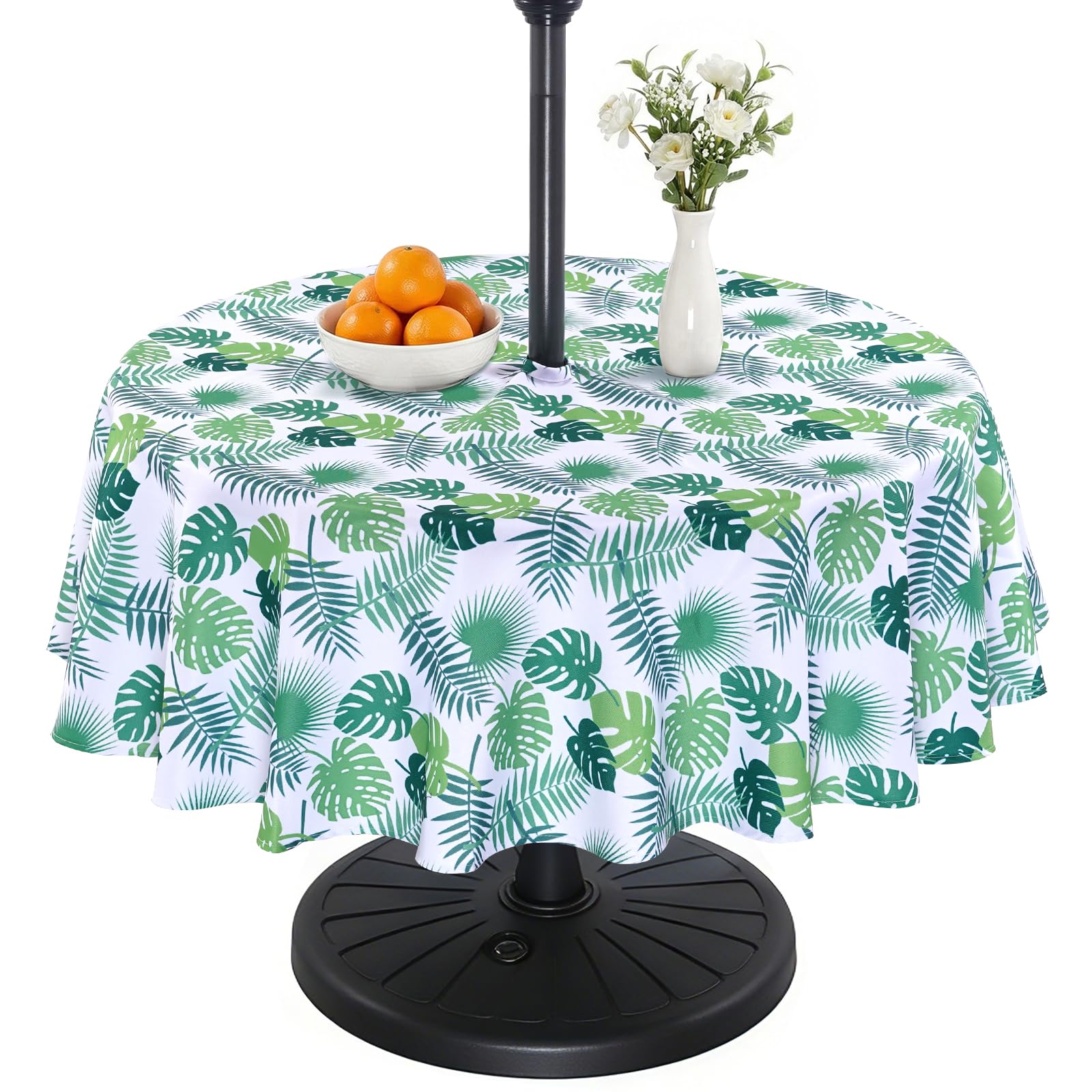 Eternal Beauty 178cm Round Little Leaf Indoor Outdoor Splashproof Tablecloth with Umbrella Hole and Zipper for Patio Garden Party and BBQ(70 Inch) — image 1