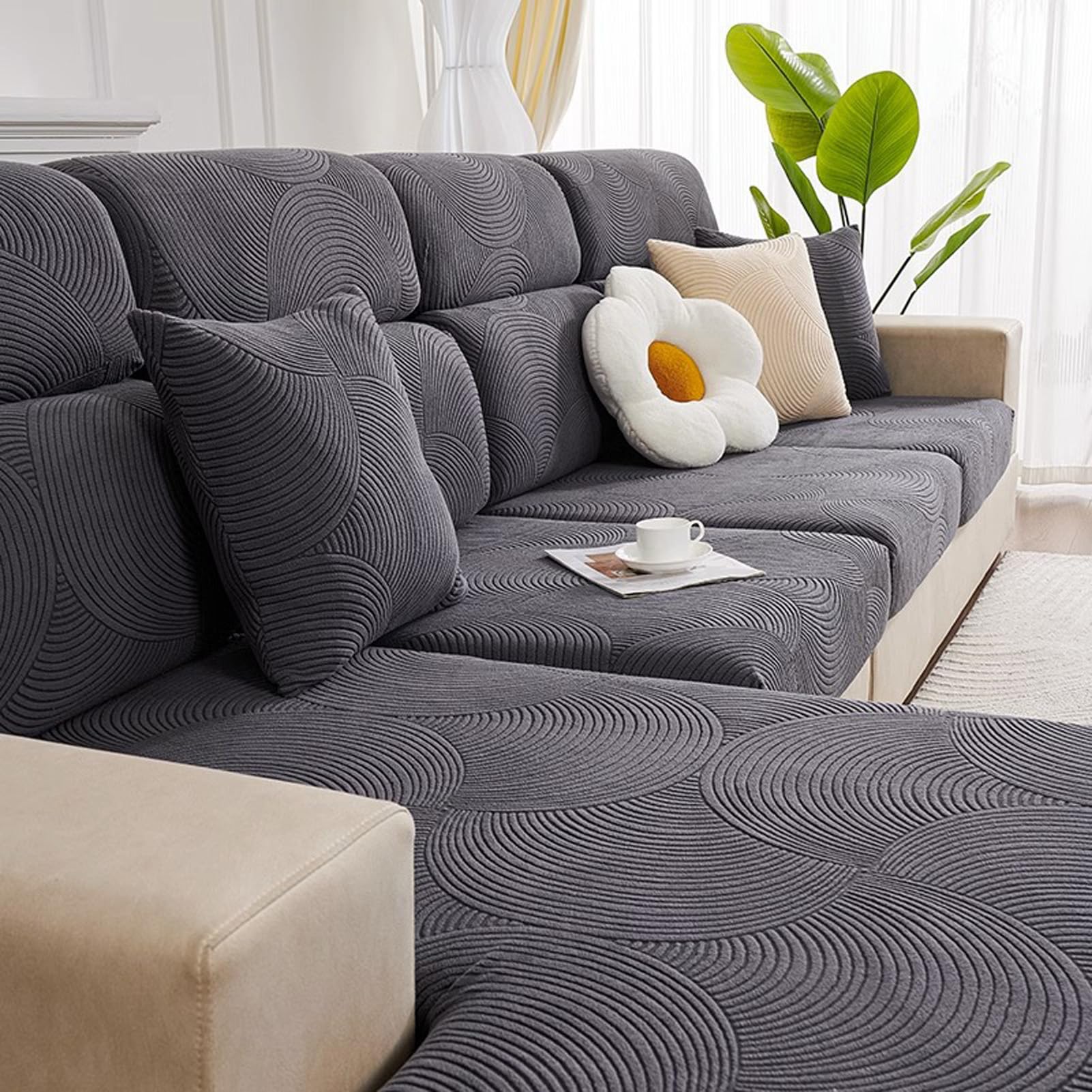 Housse de canapé d'angle en molleton Shaker extensible de 1 à 3 places et revêtement de coussin