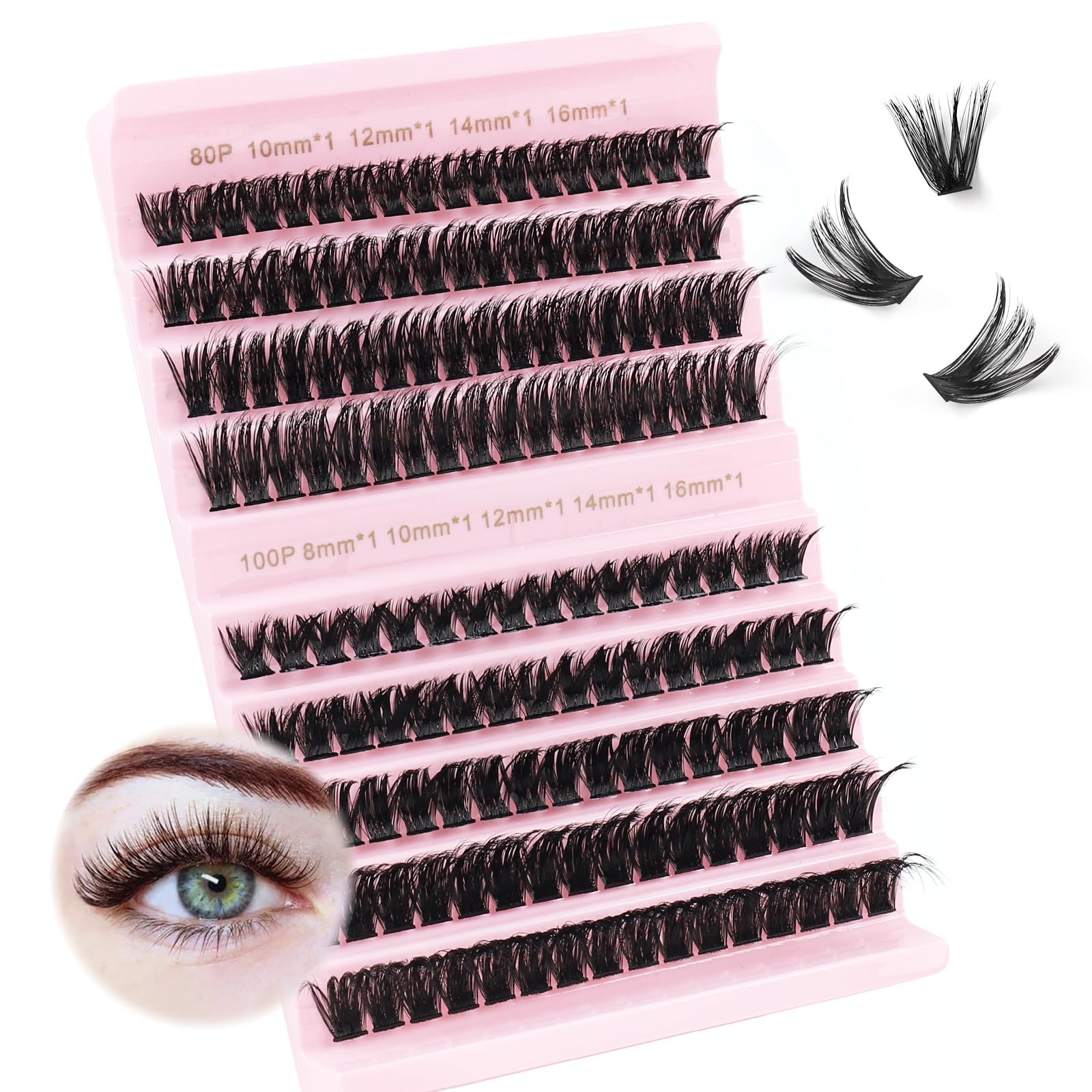 Oreola Cluster Lashes - 80D & 100D Individual Wispy Soft Russian Lashes - Reusable Mix 8-16MM C & D Curl, black