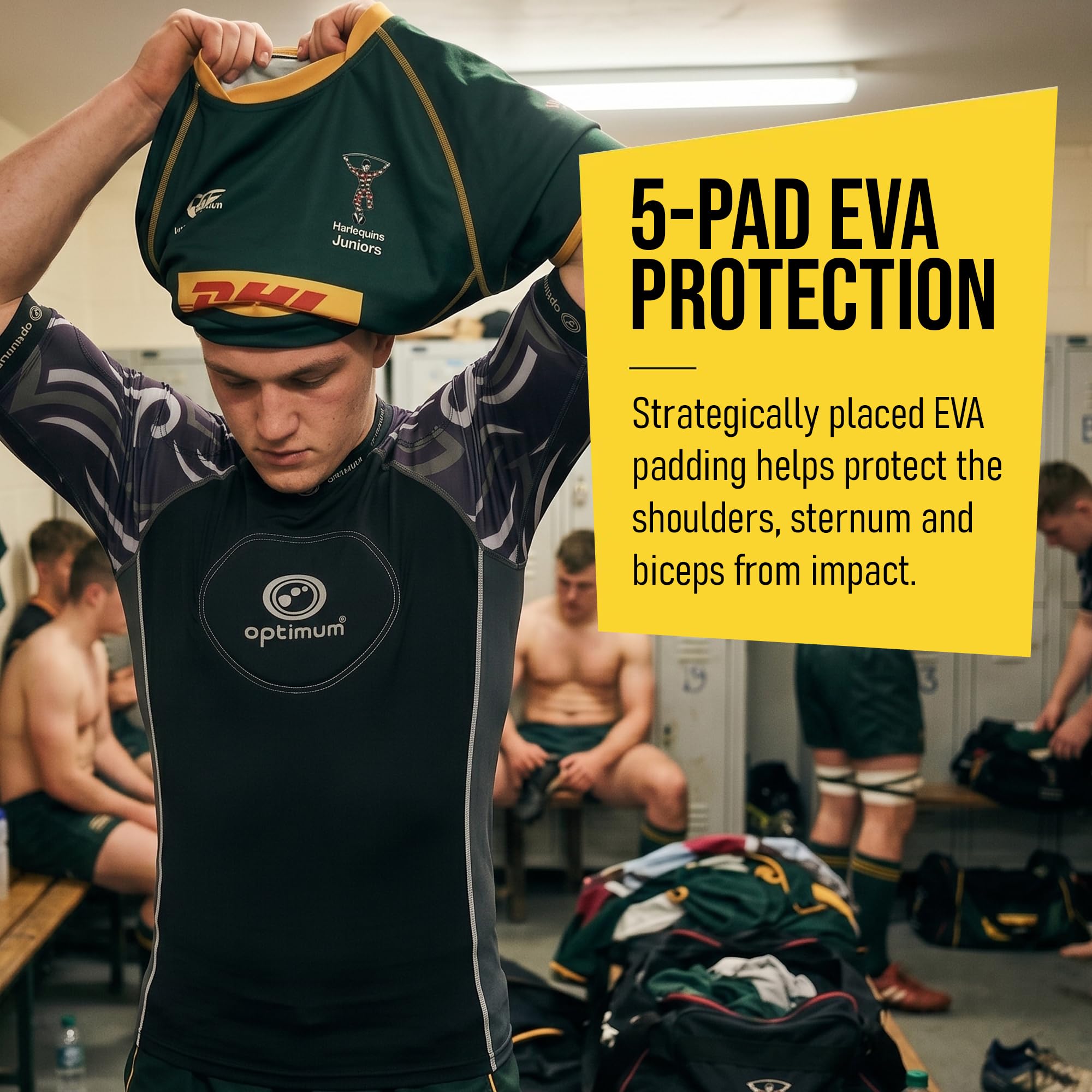 Optimum Word Rugby Approved Razor Top ochronny dla dorosłych i dzieci – lekka koszulka unisex z wyściółką EVA do rugby, oddychająca lycra, kompresyjny krój