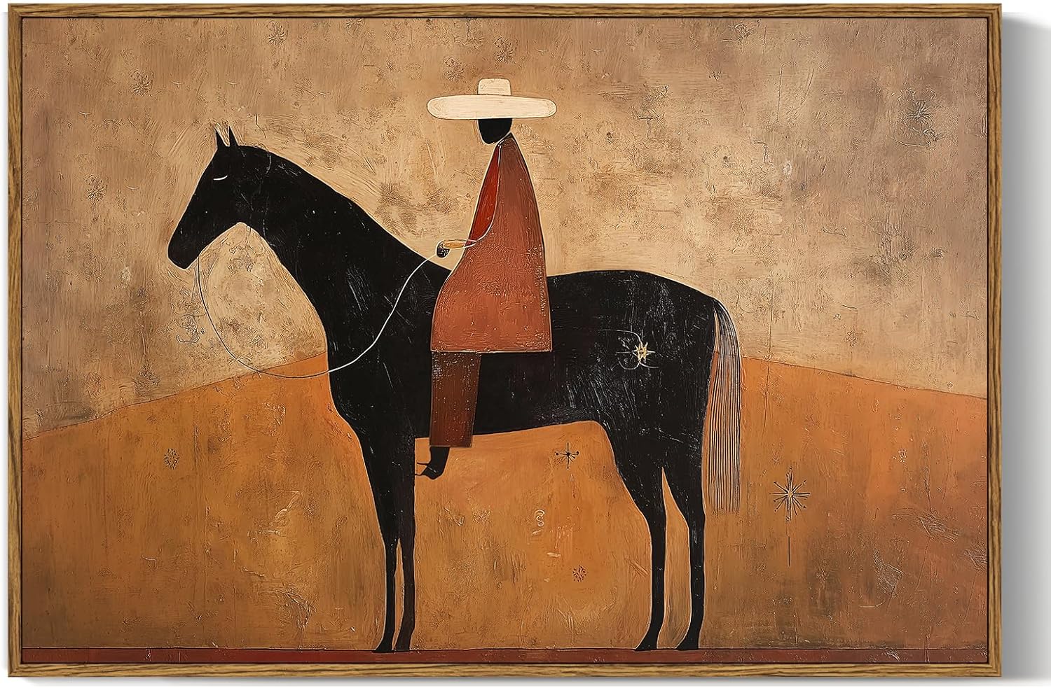 InSimSea Framed Canvas Art, Vintage White Horse Wall Art Print, Abstract Western Cowboy Illustration, Bedroom Living Room Office Warm Decor, Sage Green Tone, medium size, 24x16in