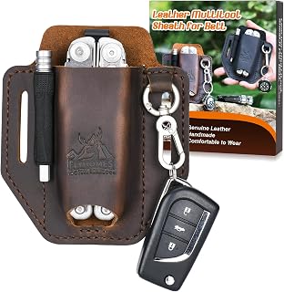 FLYHOMES Genuine Leather Multitool Sheath | Handmade Stitched Belt Organizer for Leatherman Surge | Holds Bit Kit & Extender | EDC Tools Pouch (Dark brown) Large