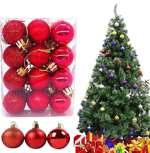 24 adornos para árbol de Navidad, mini bolas de Navidad, pequeñas bolas de plástico inastillables para festividades, bodas, fiestas, decoración