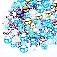 Vista 68 de 60g de perlas de sirena y diamantes de imitación para manualidades, tamaño mixto de 3mm-10mm, color AB, perlas redondas mitad planas, cuentas