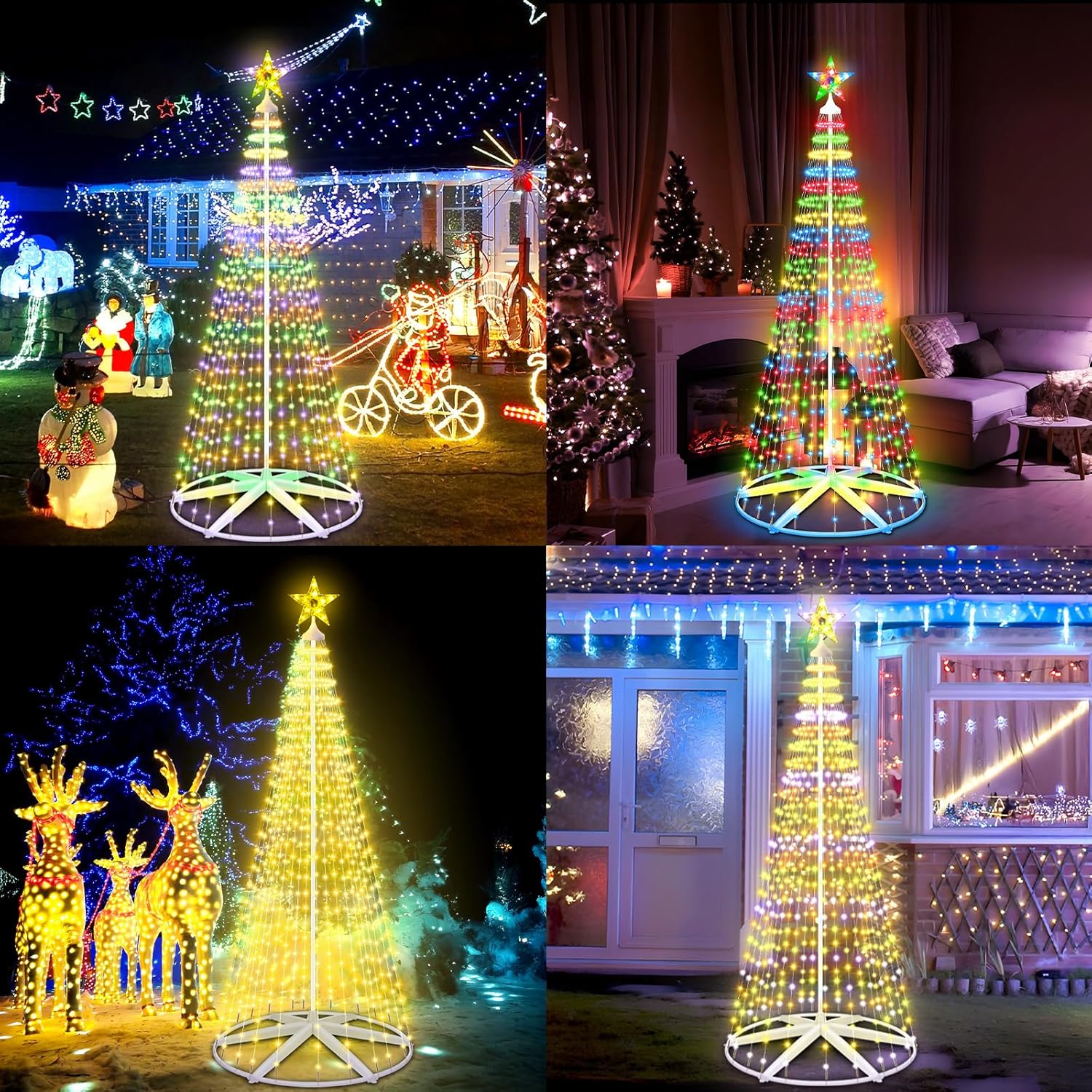 9.5ft 492LEDS Outdoor Christmas Tree Lights, Tall Star Topped Artificial Lighted Christmas Cone Trees Waterproof with 11 Modes, Timer, Dimmable for Indoor Outside Xmas Decor, Warm White/Multicolor