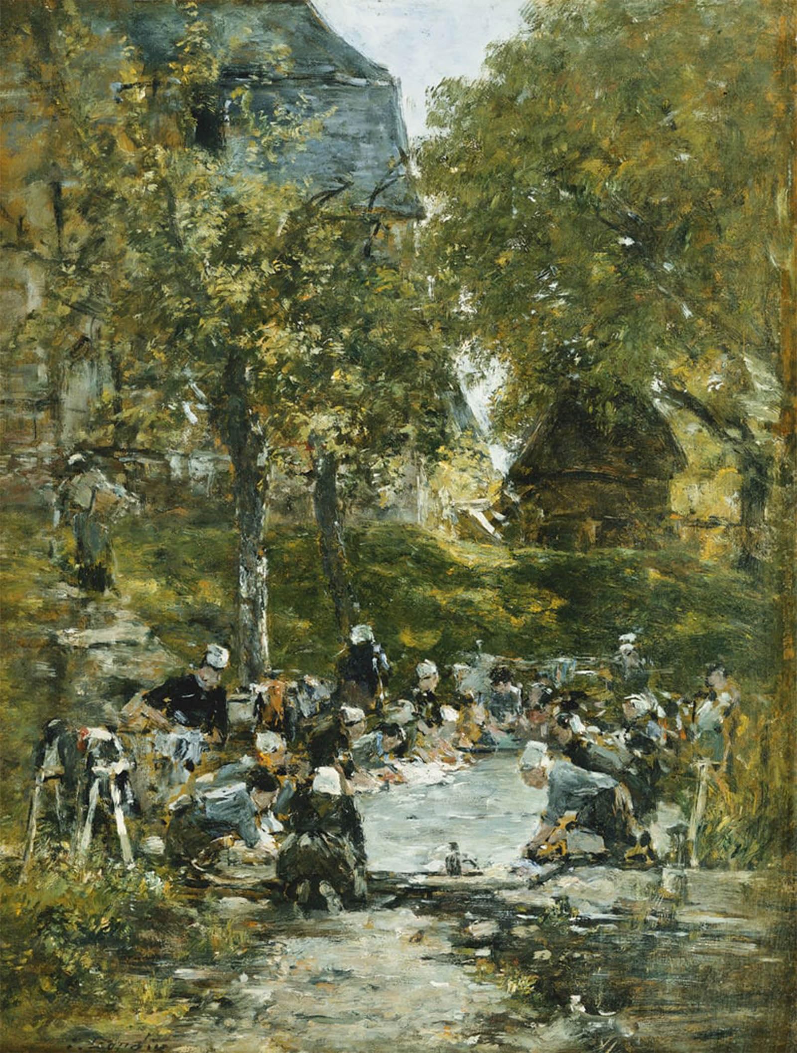ARTXLXXBN Famous Painting Canvas Artwork Graffiti Print Washers on the Bank of the River by Eugene Louis Boudin Portrait Canvas Image for Home Decor 60x90cm