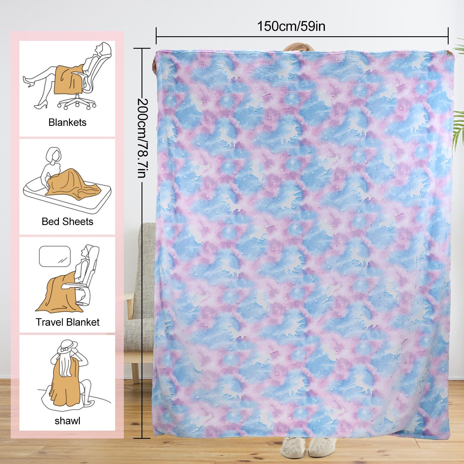 LXTOPN Couverture Licorne Phosphorescente Pour Enfant, Couverture En Polaire 150 X 200 Cm Douce Cadeau De Licorne Pour Garçons Et Filles(Violet, 150 X 200 Cm