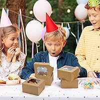 Vista 7 de LotFancy 60 cajas de panadería marrones con ventana, 4 x 4 x 2.5 pulgadas, cajas pequeñas para galletas, mini cajas de golosinas para mini pasteles