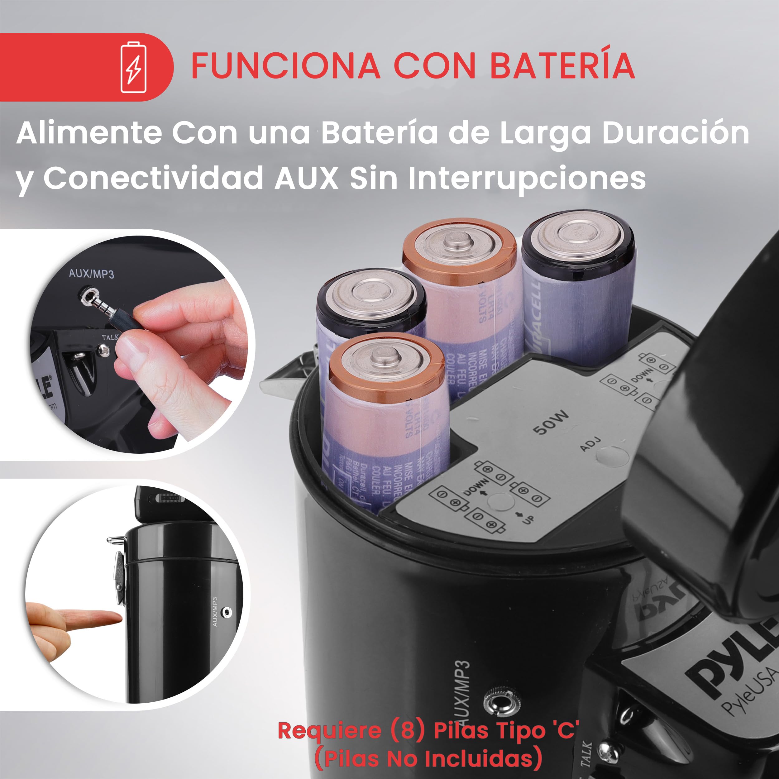 Pyle Megafono Portatil 50V Sirena Control de Volumen