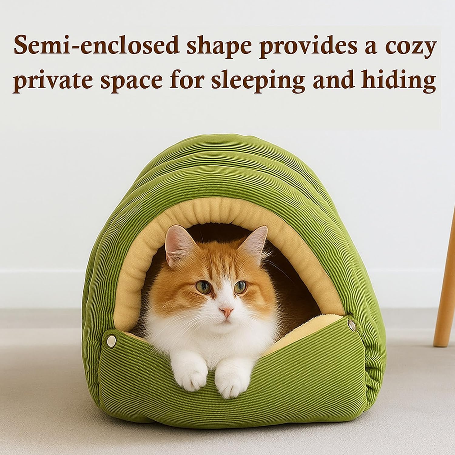Cozy Monster Cat Bed, Pet Cave for Indoor Cats, Soft Enclosed Nest with Removable Washable Cushion, Anti-Slip Bottom (Light Green, L)