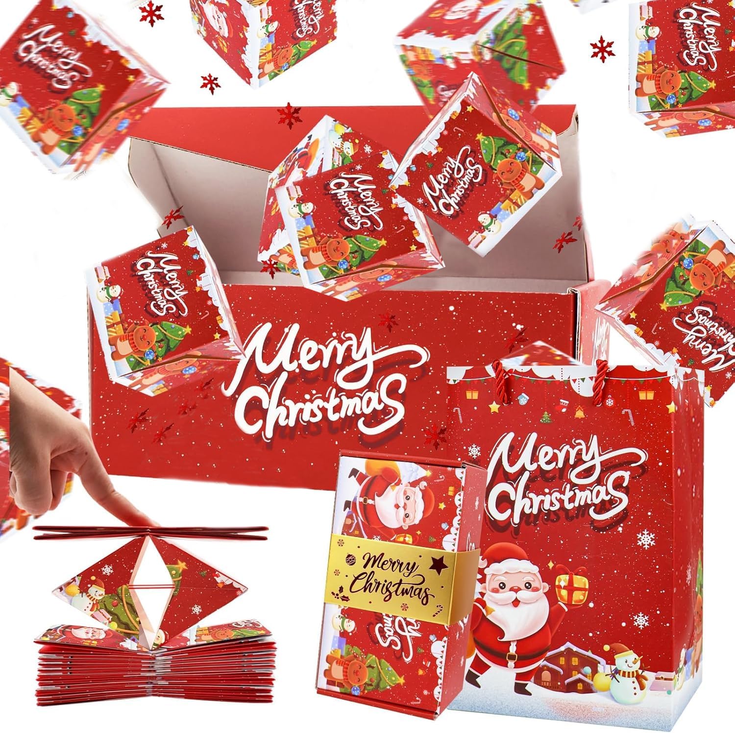 Surprise Gift Box Explosion for Money, Folding Bouncing Pop-Up Explosion Gift Box, Mystery Christmas Surprise Box, Funny Christmas Birthday Gifts for Women Men (Red, 10 Bounces Boxes)