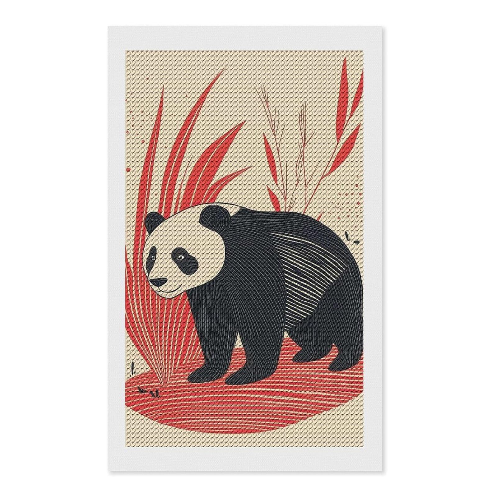 Junmoney Panda in Red Grass Diamond Art Kit 12"x20", Creative Leisure Activity, Complete Accessories, Vintage Style Decor, for Women