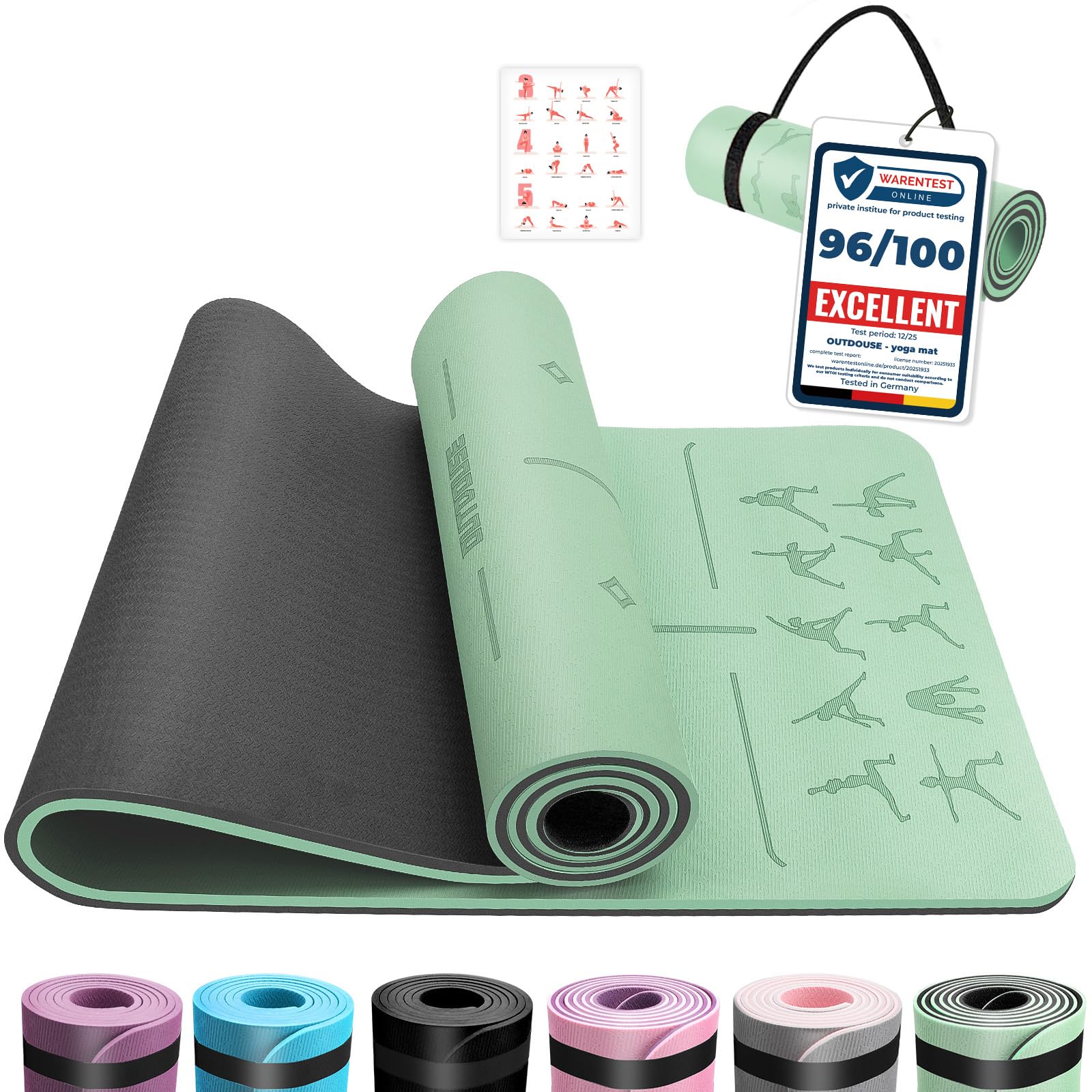 OUTDOUSE Tappetino Yoga,Tappetino Palestra TPE,Yoga Antiscivolo,Pilates,per Palestra,Pilates,Fitness,Sport,Yoga Mat con Tracolla Stoccaggio,183x63cm