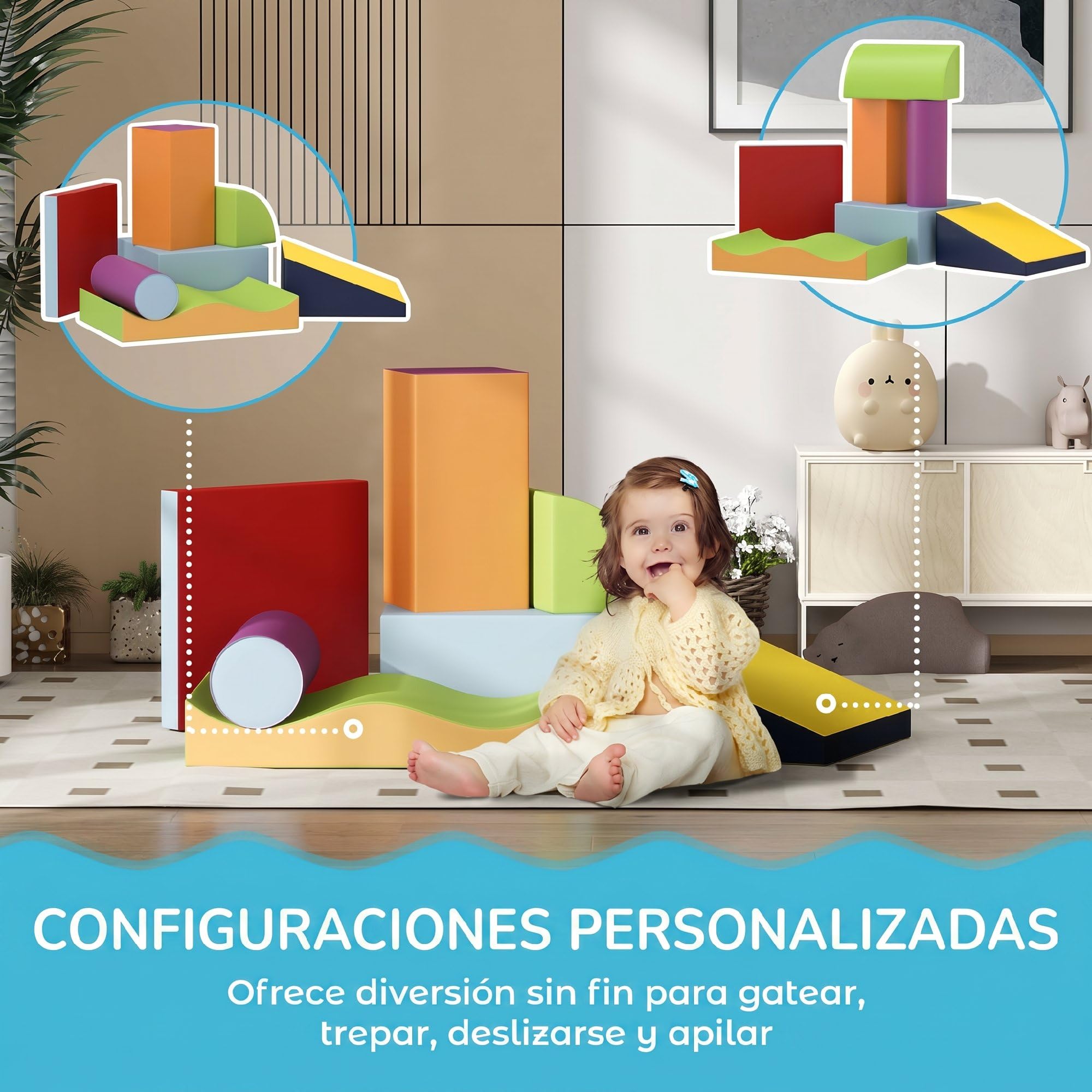 HOMCOM Juego de 7 Bloques de Espuma para Niños 1-3 Años Multicolor