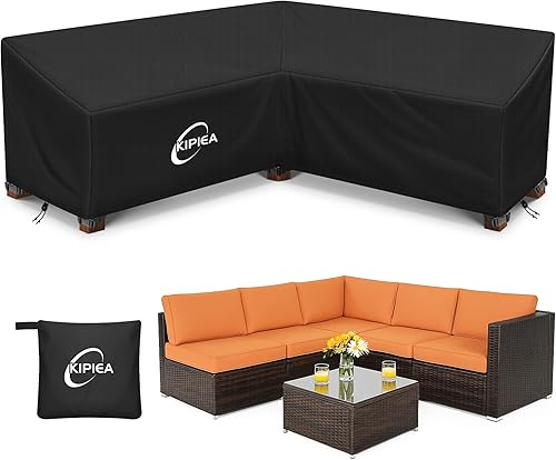 Miniatura 12 de Kipiea Funda para Sofá Seccional en Forma de L para Patio, Tela Oxford Resistente 420D, Funda Seccional para Exteriores con 6 Hebillas a Prueba de