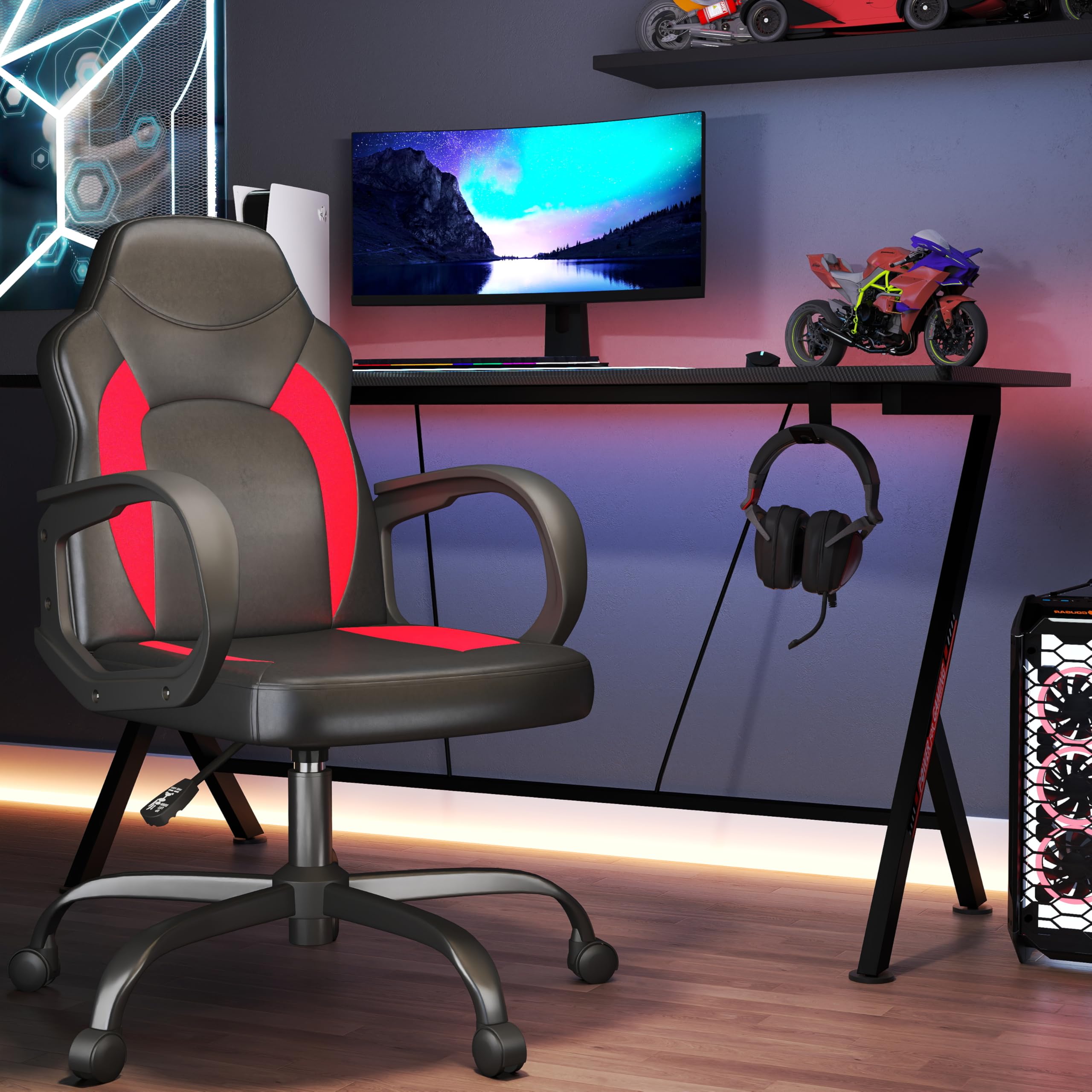 AnyGod Sedia Gaming, Sedia Da Computer Ergonomica Con Supporto Lombare, Altezza Regolabile, Ruote Girevoli, Adatta Per Casa, Ufficio, Adulti, Adolescenti, Bambini E Giocatori, Rossa