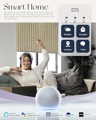 Miniatura 2 de Graywind Persianas enrollables motorizadas de tejido natural para ventanas, con control de Google, persianas inteligentes de fibra natural con