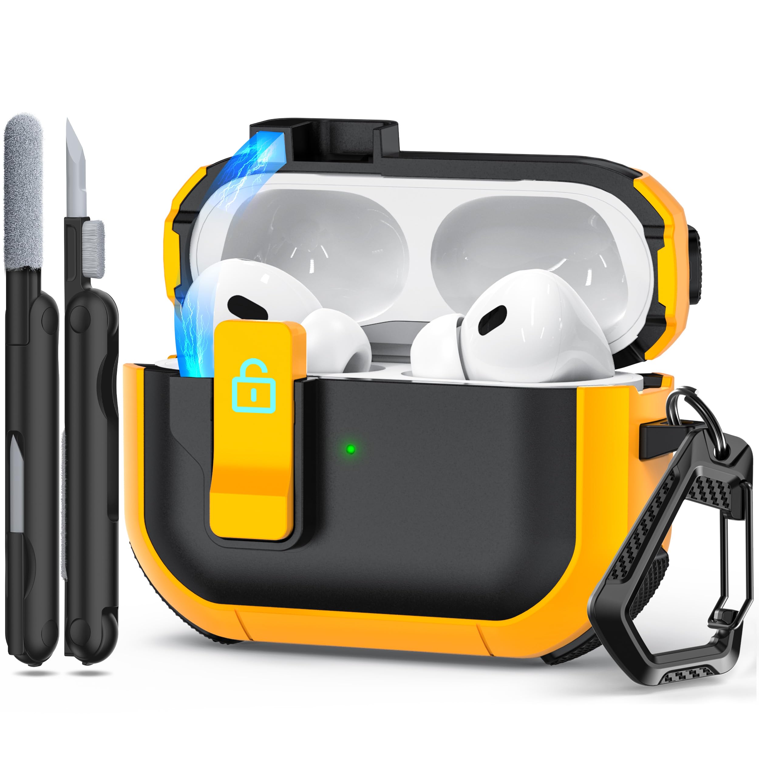 RFUNGUANGO for AirPods Pro Case Cover with Secure Lock Clip, Automatic Pop-up Case Full-Body Shockproof Hard Protective Cover for AirPods Pro 2/1/Gen