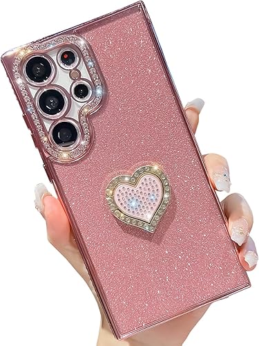 KERZZIL Funda protectora de poliuretano termoplástico suave con purpurina y diamantes de lujo compatible con Samsung Galaxy (rosa, S22 Ultra)