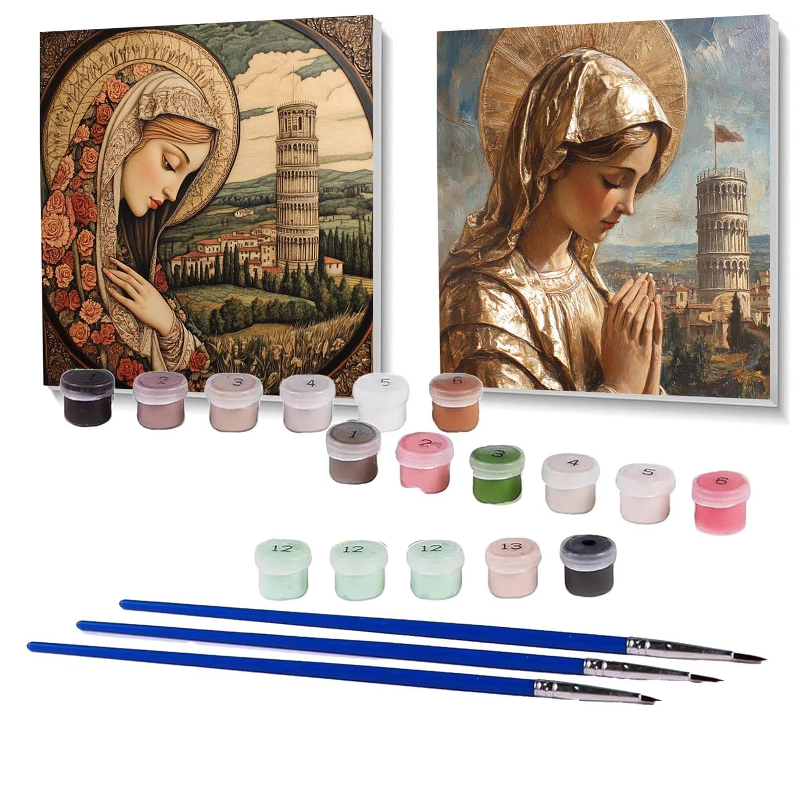 2 Malowanie według numerów dla dorosłych, Krzywa Wieża w Pizie Malarstwo akrylowe Dla Dzieci Początkujący Płótno 80x80cm Farby i Pędzele, Kreatywny wypoczynek Dorośli Prezent Kobieta Święta Matka