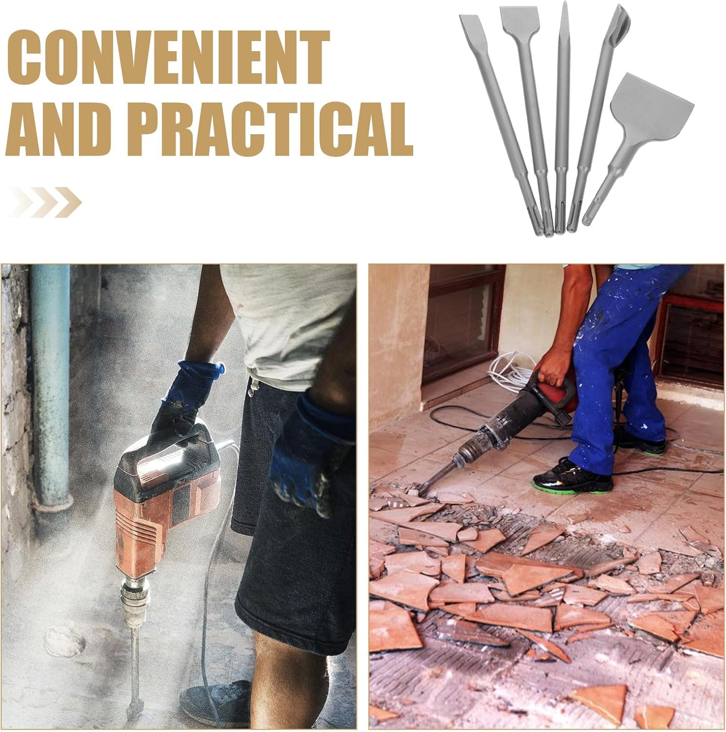 5pcs Masonry Chisel Set for Masonry Wall Removal Includes Wide Flat Pointed U-shaped Chisels Suitable for Cement Stone and Masonry Demolition