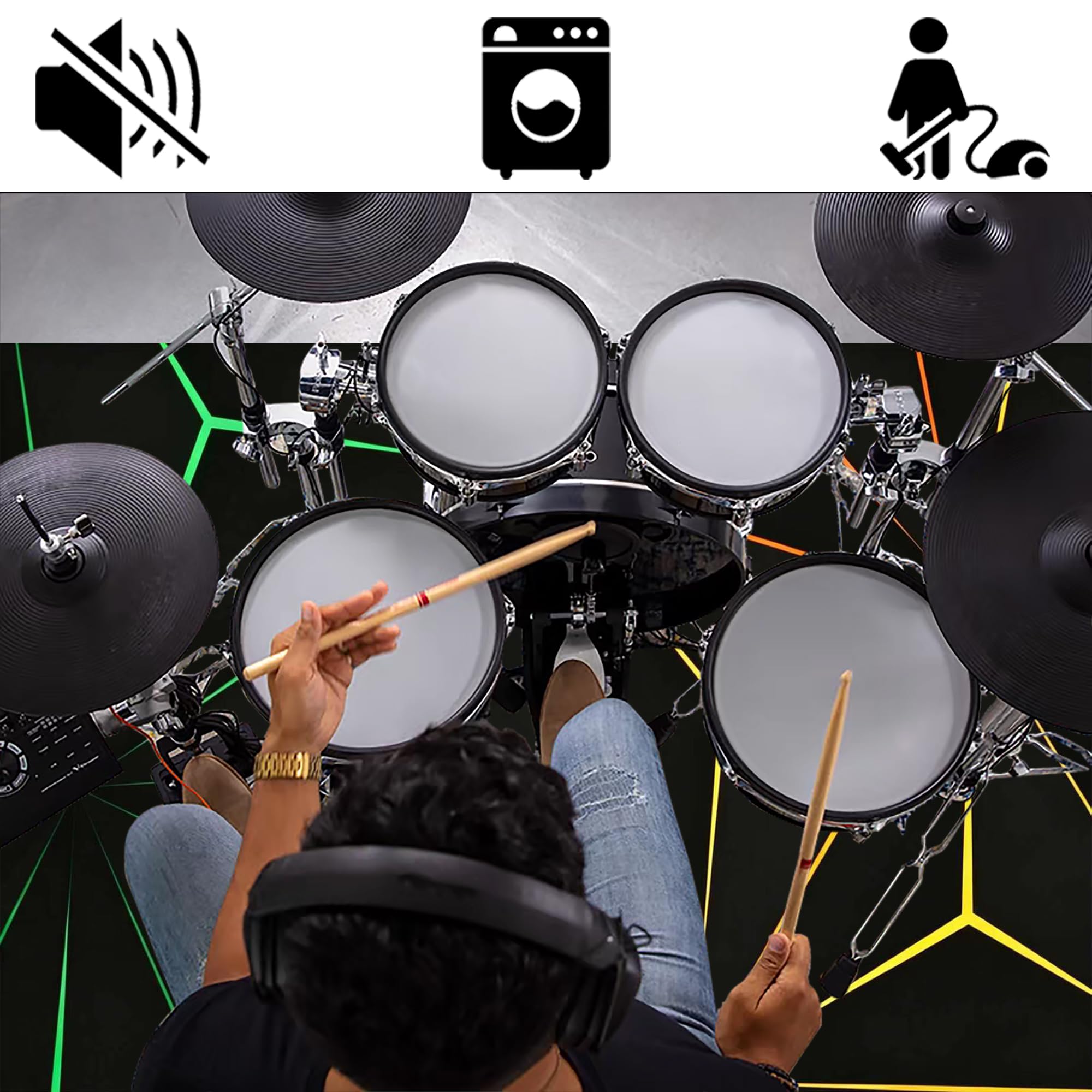Tappeti Batteria Tappeto per Batteria e Percussioni 230 x 200 cm | Poliestere, Insonorizzato, Tappeti per Batterie Elettroniche Rullante Acustica Snare Drum Grancassa Strumenti