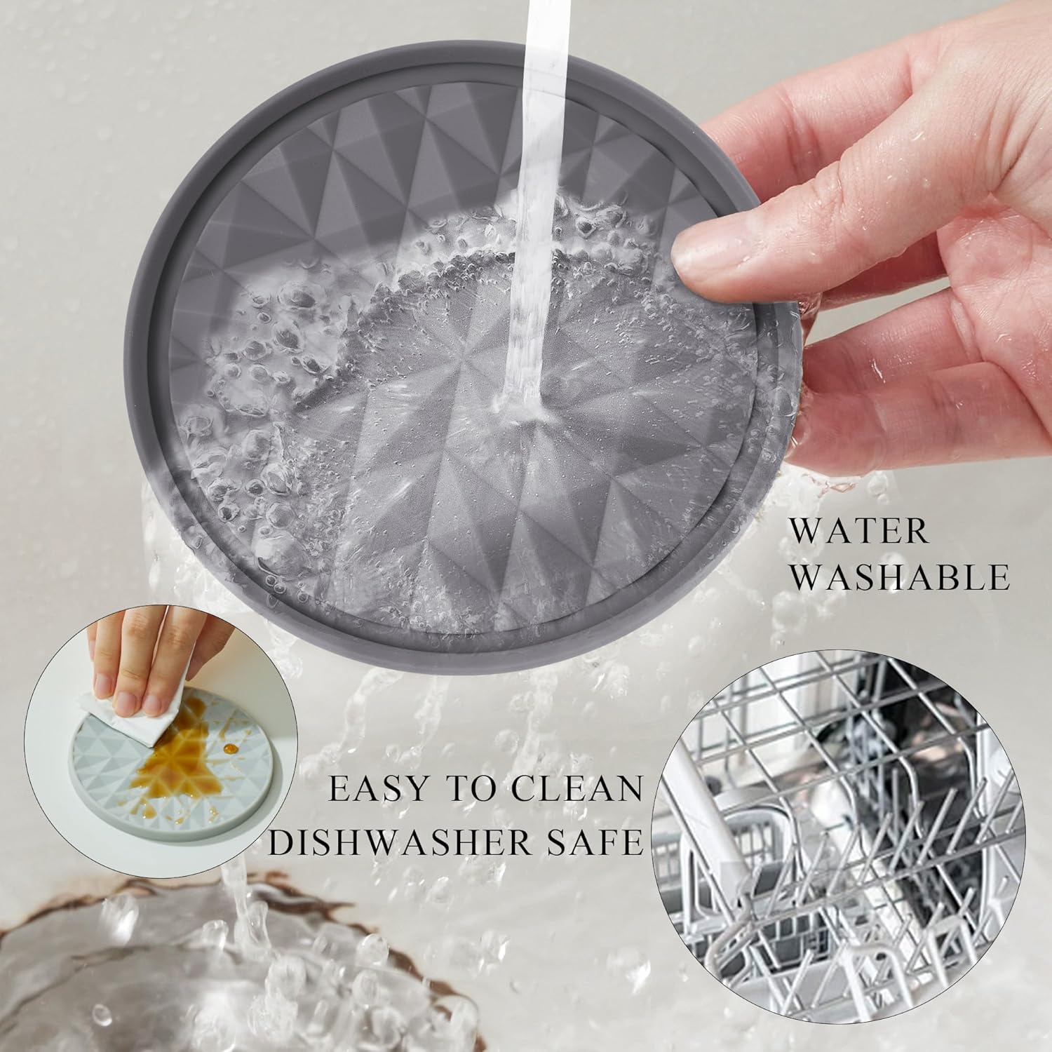 Silicone Coasters for Drinks[8 Pack, No Holder]- Cup Mat for Tabletop Protection-Non-Slip, Non-Stick, Coffee Table Decor, Great Gift for Any Occasion, Dark Grey - Image 4