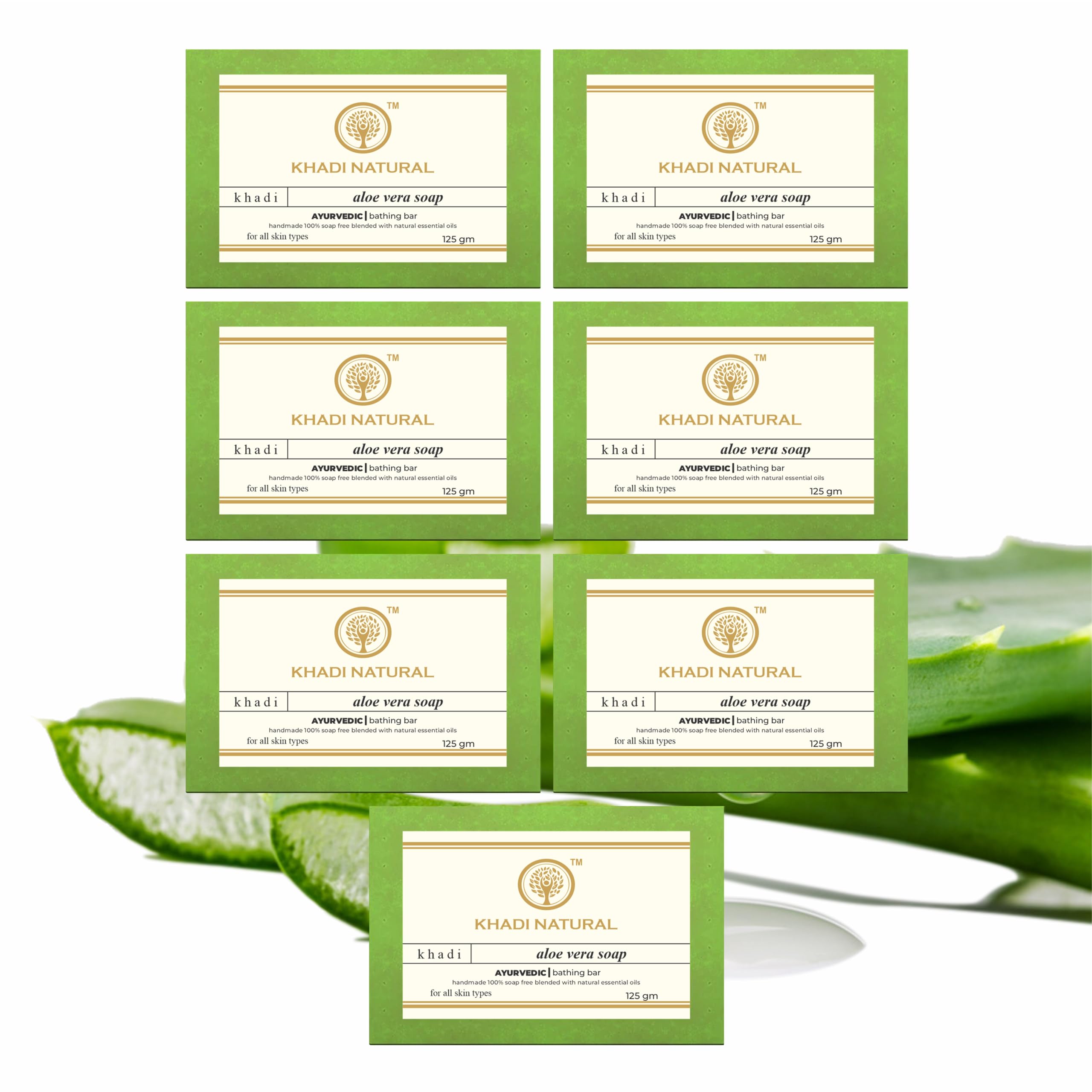 Khadi Natural Aloe Vera Soap | Natural Handmade Soap | Herbal Bathing Soap for Healthy Skin | Natural Soap with Essential Oils | Soap for Soft Skin| Suitable for All Skin Types 125G Pack of 7