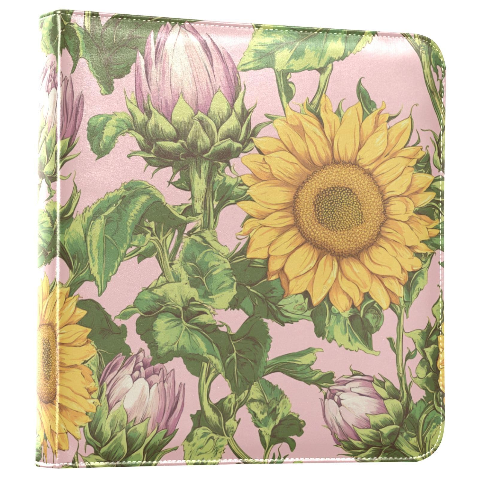 JIPONI Sunflowers 3 Large Photo Album, DIY Leather Cover Scrapbook Albums for 4x6 5x7 6x8 Pictures, Self Adhesive Memory Book for Wedding, Baby, Family